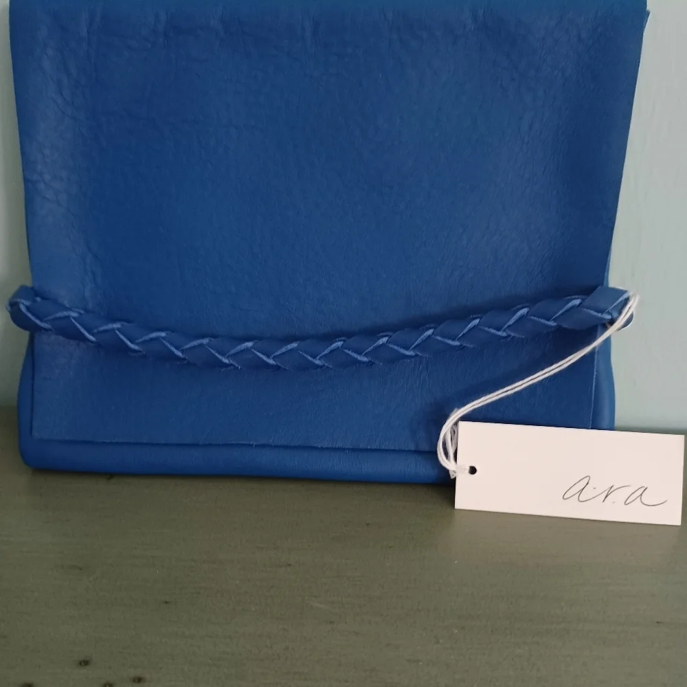 ARA‎ Small Foldover Clutch in Cobalt of Full Grain Cowhide.  New With Tag…